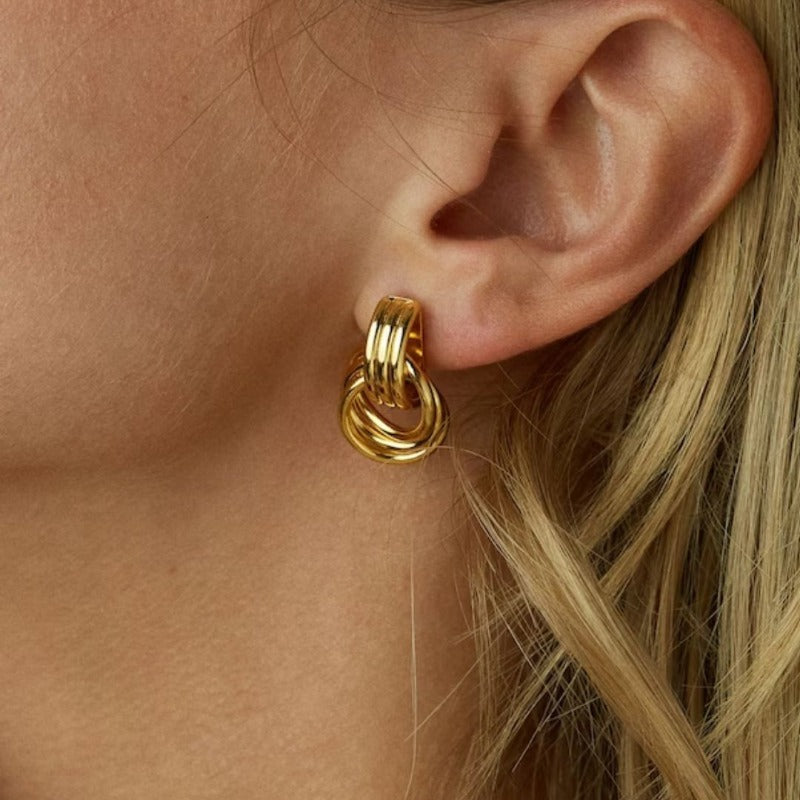 Valantomode | Plated Emma Layered Earrings with Interlocking Radial Architecture