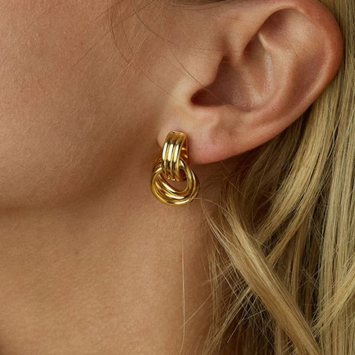 Valantomode | Plated Emma Layered Earrings with Interlocking Radial Architecture