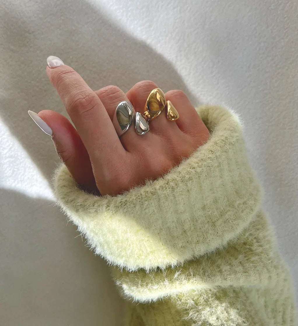 Valantomode | Plated Organic Fluid Open-Ended Ring for Women