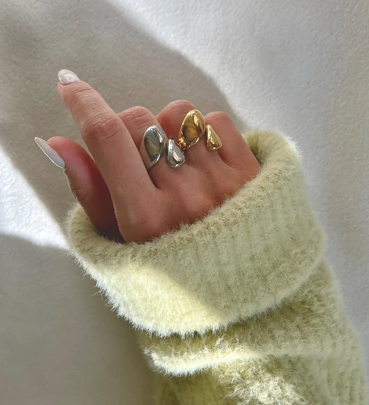 Valantomode | Plated Organic Fluid Open-Ended Ring for Women