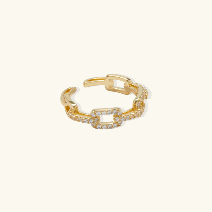 Valantomode | Plated Everly Link Ring with Catenary-Linear Architecture and Refractive Stone Assets
