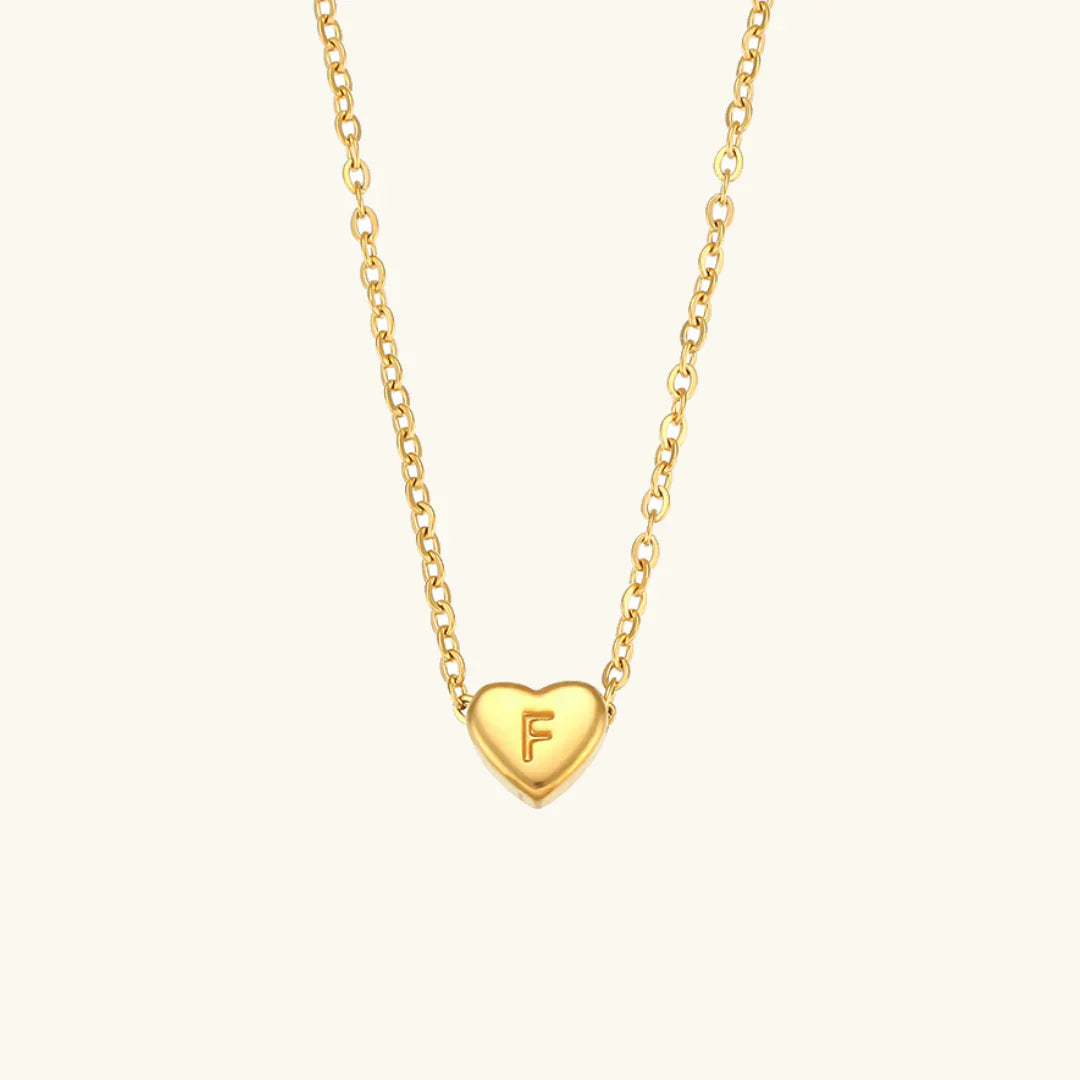 Valantomode | Plated Heart Muse Initial Necklace with Alphanumeric Cordiform Architecture
