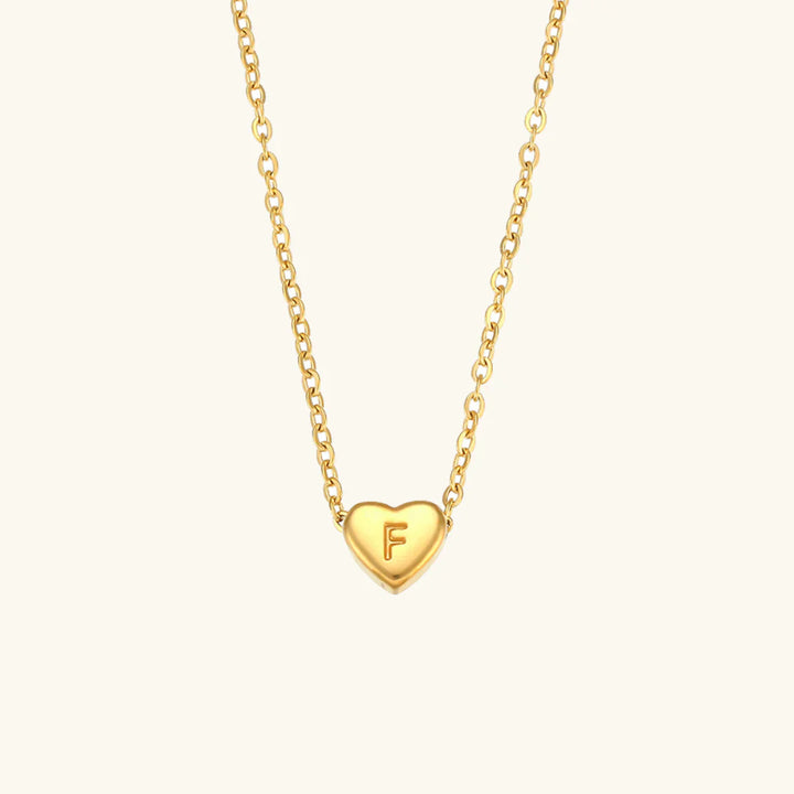 Valantomode | Plated Heart Muse Initial Necklace with Alphanumeric Cordiform Architecture