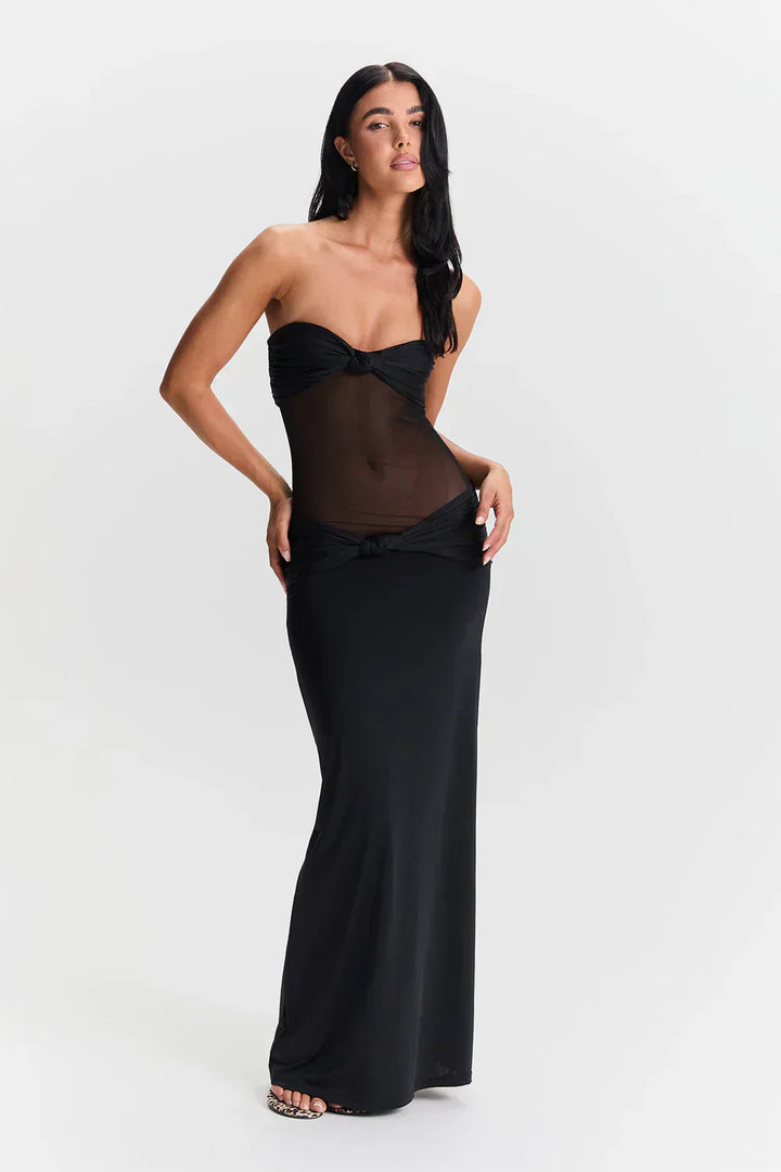 Valantomode | Chic Strapless Mesh Dress for Effortless Elegance