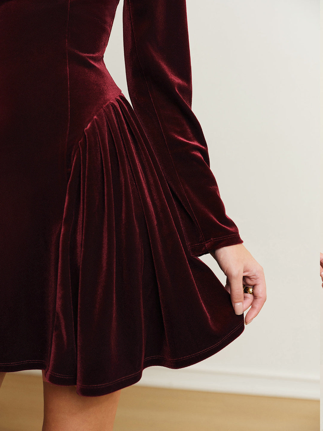 Valantomode | Stylish Velvet Mini Dress with Pleated Skirt for Women