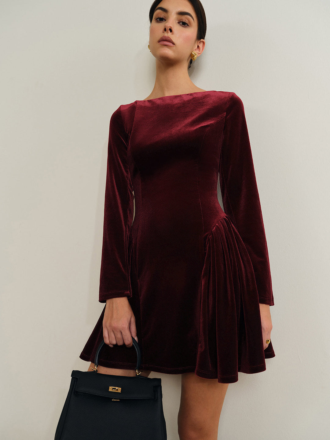 Valantomode | Elegant Velvet Pleated Skirt Dress for Chic Occasions