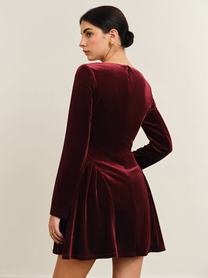 Valantomode | Stylish Velvet Mini Dress with Pleated Skirt for Women