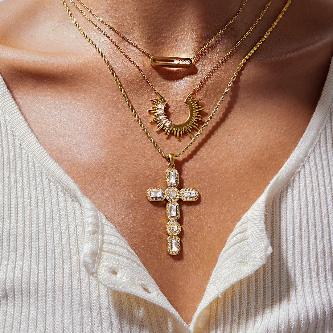 Valantomode | Plated Cruciform Pendant Necklace with High-Refractive Cubic Zirconia Assets
