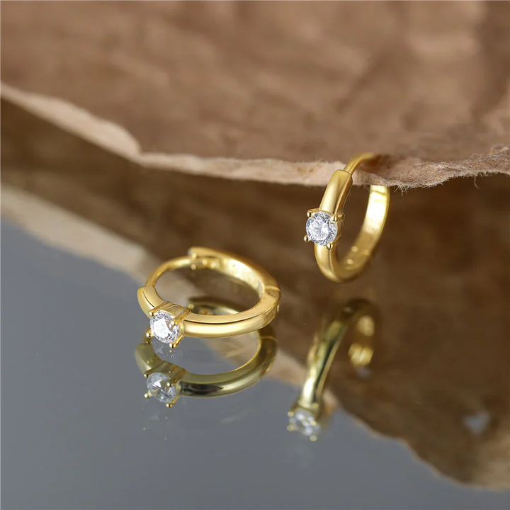 Valantomode | Gold Plated Micro-Hoop Earrings with CZ for Women
