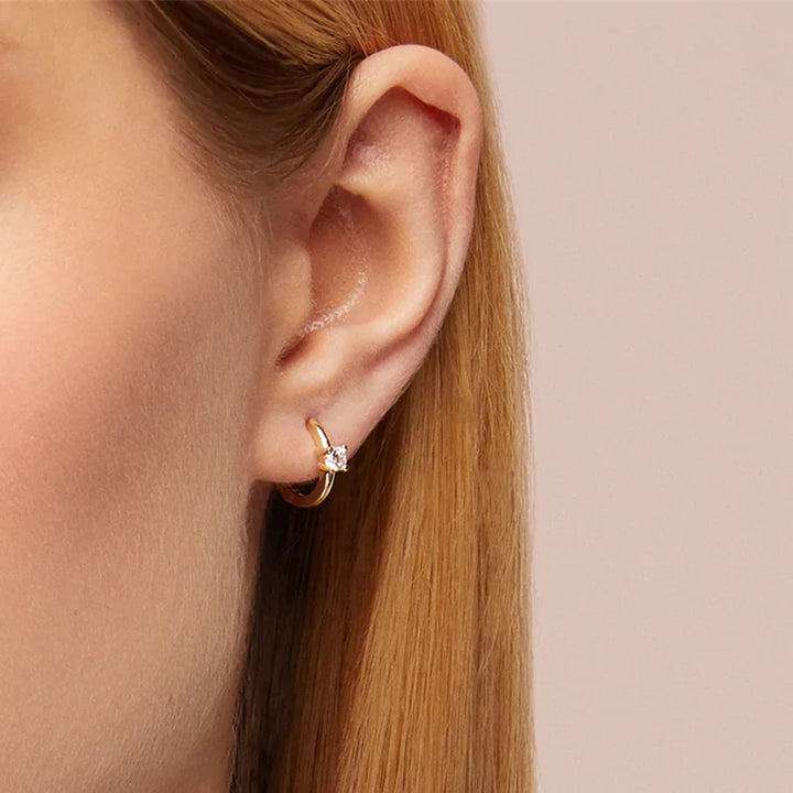 Valantomode | Gold Plated Micro-Hoop Earrings with CZ for Women