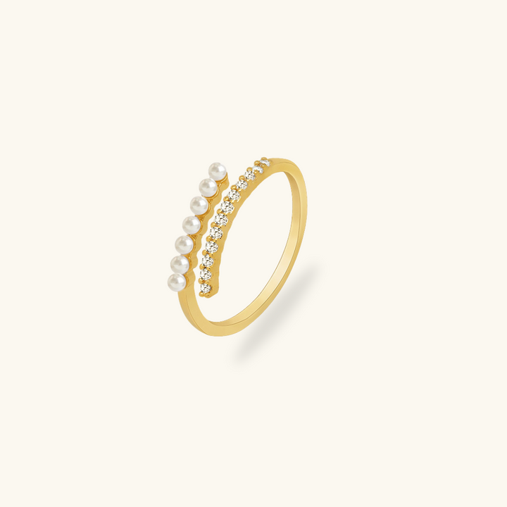 Valantomode | Plated Lexie Ring with Dual-Strata Architecture, Freshwater Pearls, and Refractive Assets