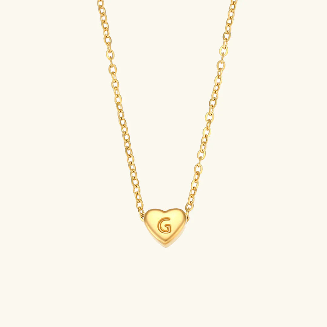 Valantomode | Plated Heart Muse Initial Necklace with Alphanumeric Cordiform Architecture