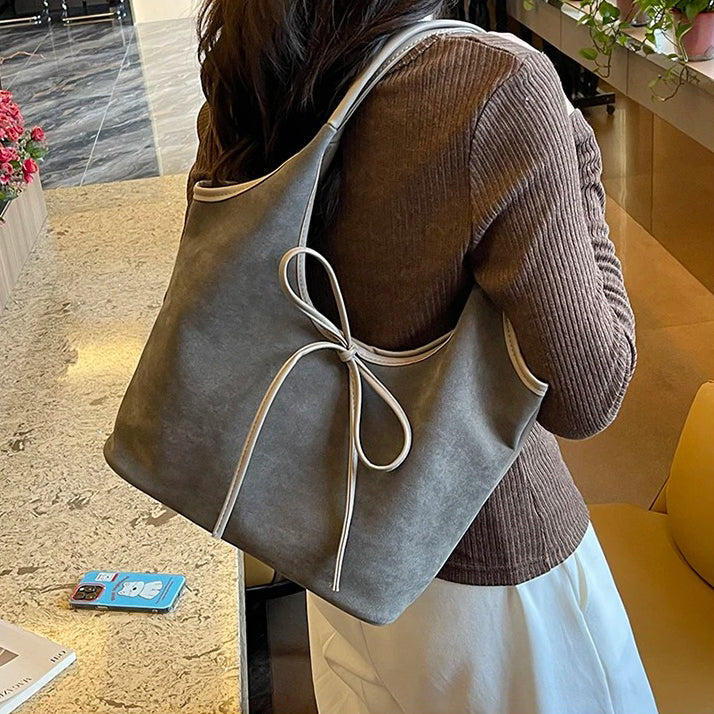 Valantomode | Velvet Ribbon Garrison – Premium Vegan Suede Tote with Soft-Touch Handle Straps