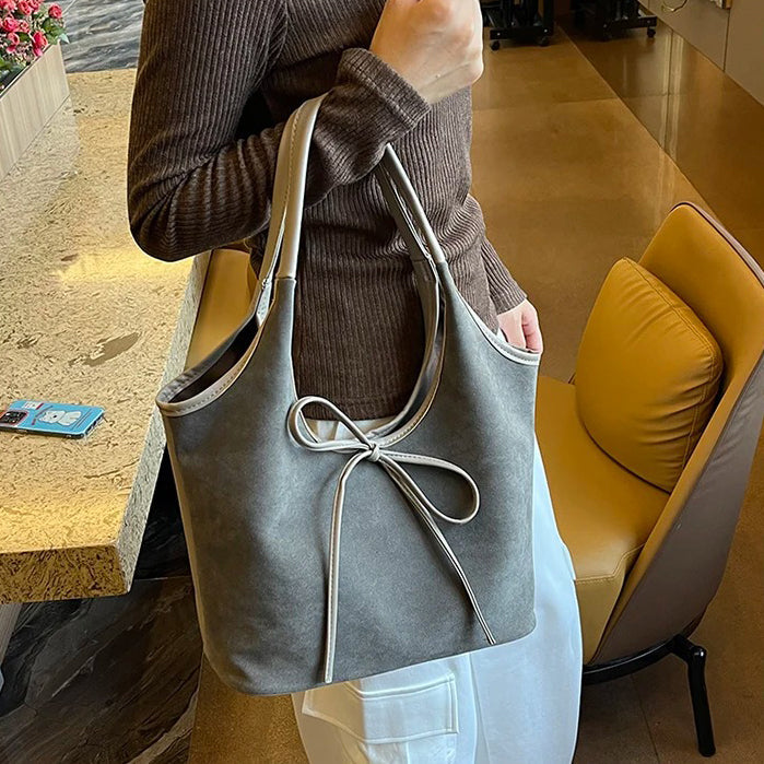 Valantomode | Velvet Ribbon Garrison – Premium Vegan Suede Tote with Soft-Touch Handle Straps