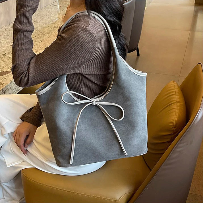 Valantomode | Velvet Ribbon Garrison – Premium Vegan Suede Tote with Soft-Touch Handle Straps