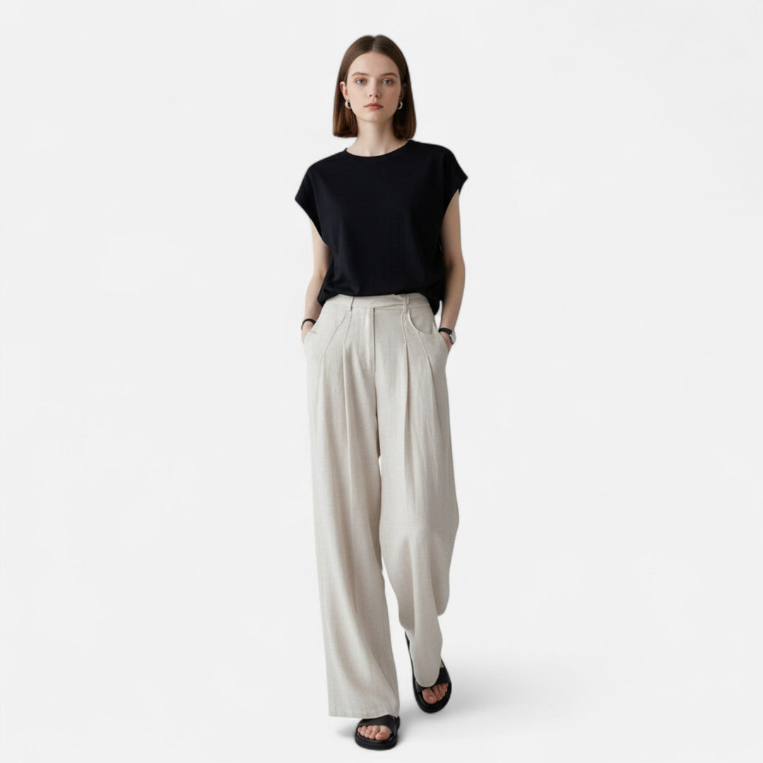 Valantomode | Women’s High-Waisted Pleated Trousers – Columnar Sovereignty & Linear Stature