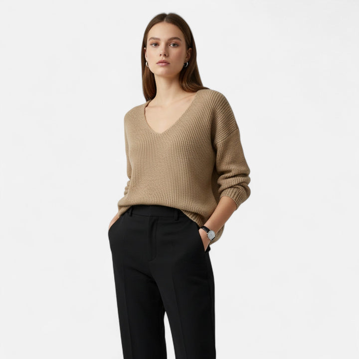 Valantomode | Women’s V-Neck Pullover Sweater – Essential Metropolitan Knitwear