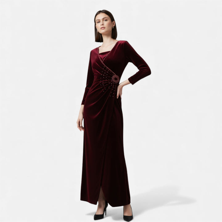 Valantomode | Women’s Draped Velvet Wrap Dress