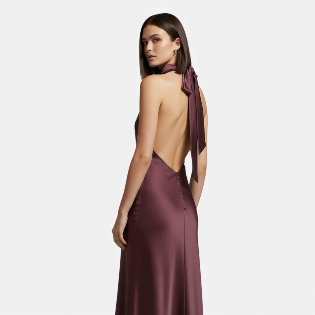 Valantomode | Women’s Satin Halter Dress with Open Back