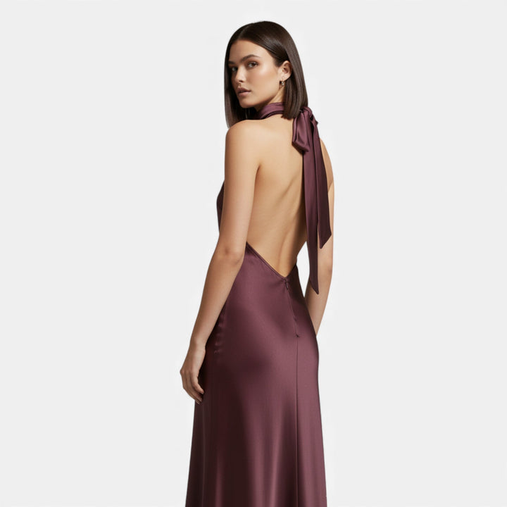 Valantomode | Women’s Satin Halter Dress with Open Back