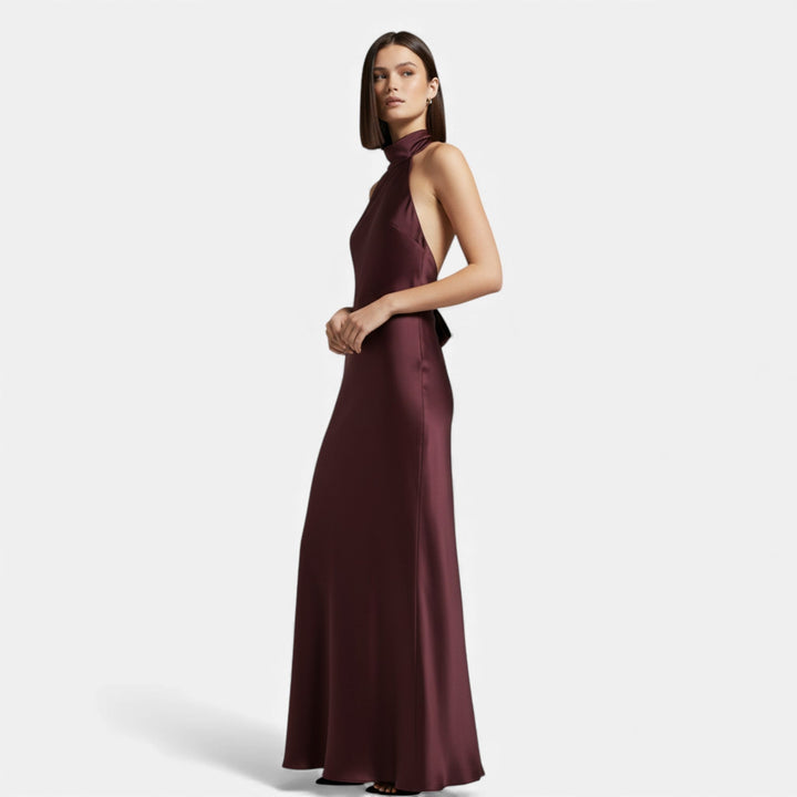 Valantomode | Women’s Satin Halter Dress with Open Back
