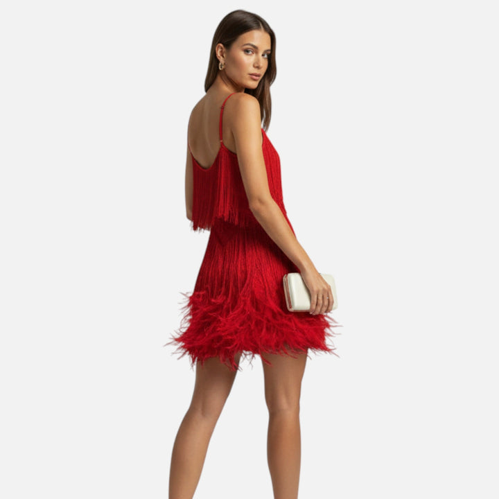 Valantomode | Women’s Elegant Feather Cocktail Dress