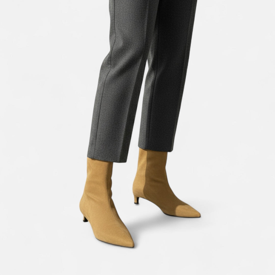Valantomode | Women’s Pointed Ankle Boots - Elegant Low-Heel Leather Booties