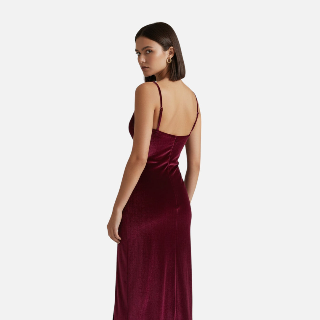 Valantomode | Women’s Evening Dress with Ruched Detail and Spaghetti Straps