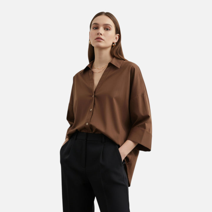 Valantomode | Women’s V-Neck Silk Blouse – Elegant Metropolitan Executive Top