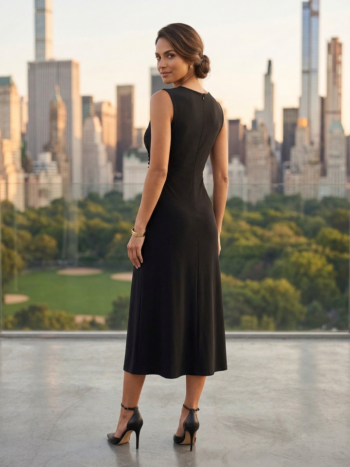 Valantomode | Chic Asymmetric Ruched Sleeveless Maxi Dress for Elegance