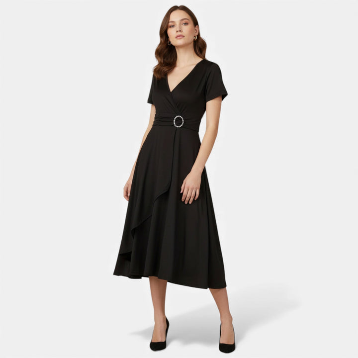 Valantomode | Women’s V-Neck Evening Dress with short sleeves