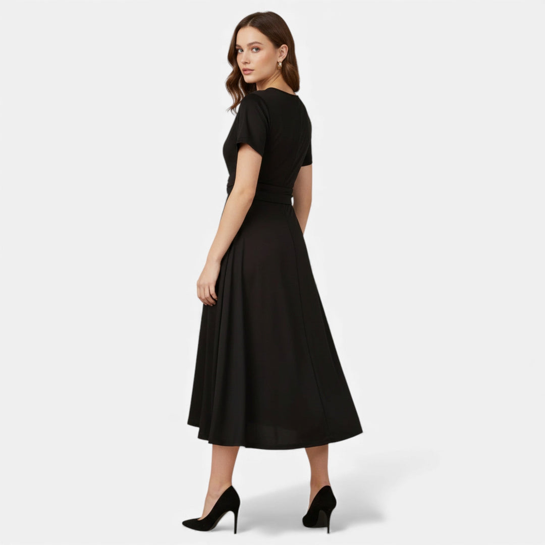 Valantomode | Women’s V-Neck Evening Dress with short sleeves
