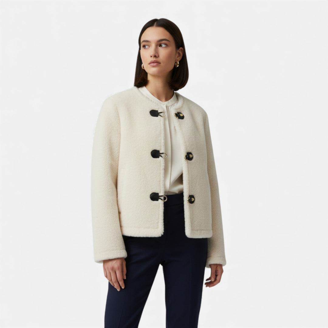 Valantomode | Women’s Faux Fur Jacket - Vintage Toggle Button Shearling-Style Coat