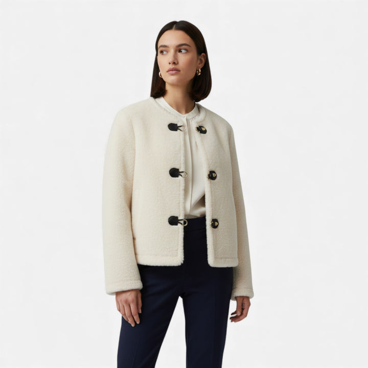 Valantomode | Women’s Faux Fur Jacket - Vintage Toggle Button Shearling-Style Coat