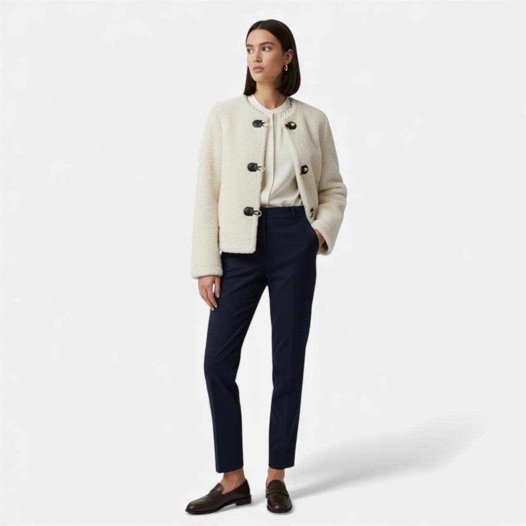 Valantomode | Women’s Faux Fur Jacket - Vintage Toggle Button Shearling-Style Coat