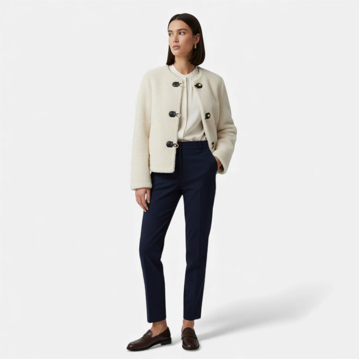 Valantomode | Women’s Faux Fur Jacket - Vintage Toggle Button Shearling-Style Coat