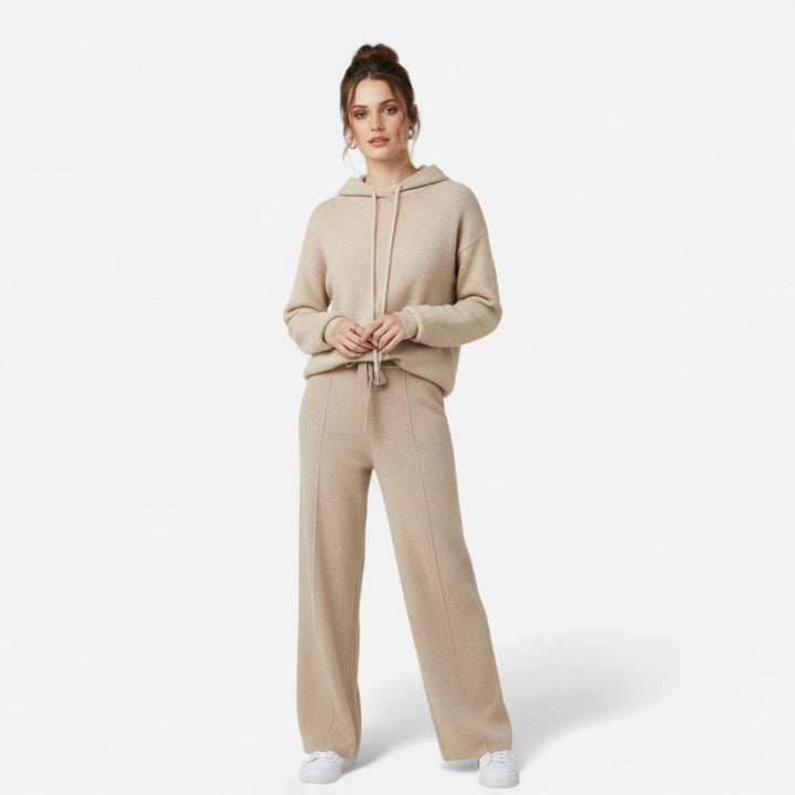 Valantomode | Women’s Wool Wide-Leg Knit Trousers – Premium High-Waisted Lounge Pants