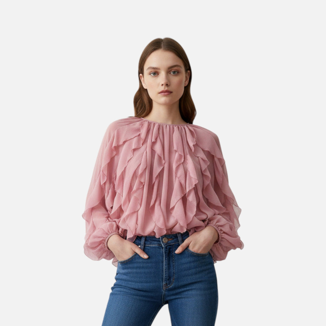 Valantomode | Women’s Sheer Ruffle Blouse