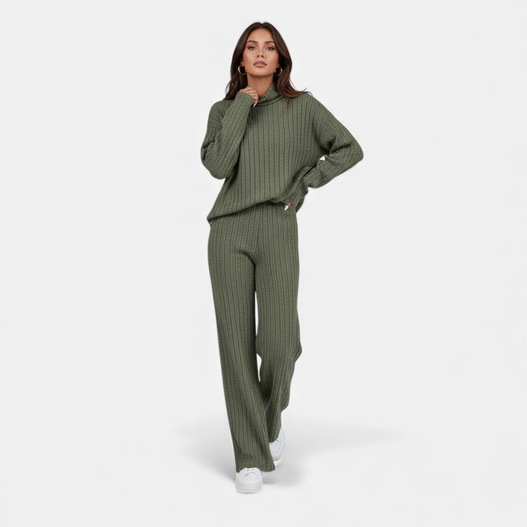 Valantomode | Women’s Striped Turtleneck Suit – Linear Authority & Monolithic Presence