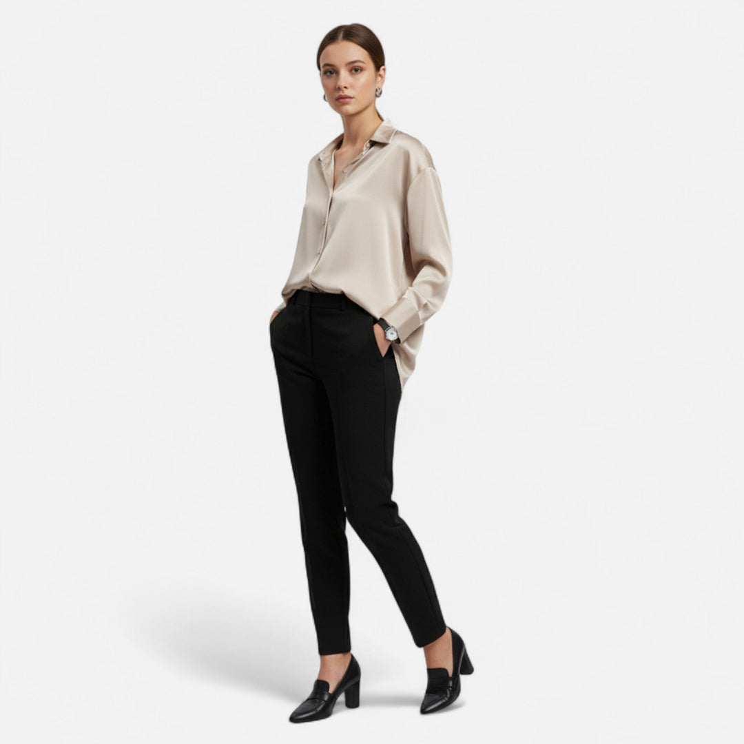 Valantomode | Women’s Silk Satin Blouse - Elegant Liquid Satin Office Shirt