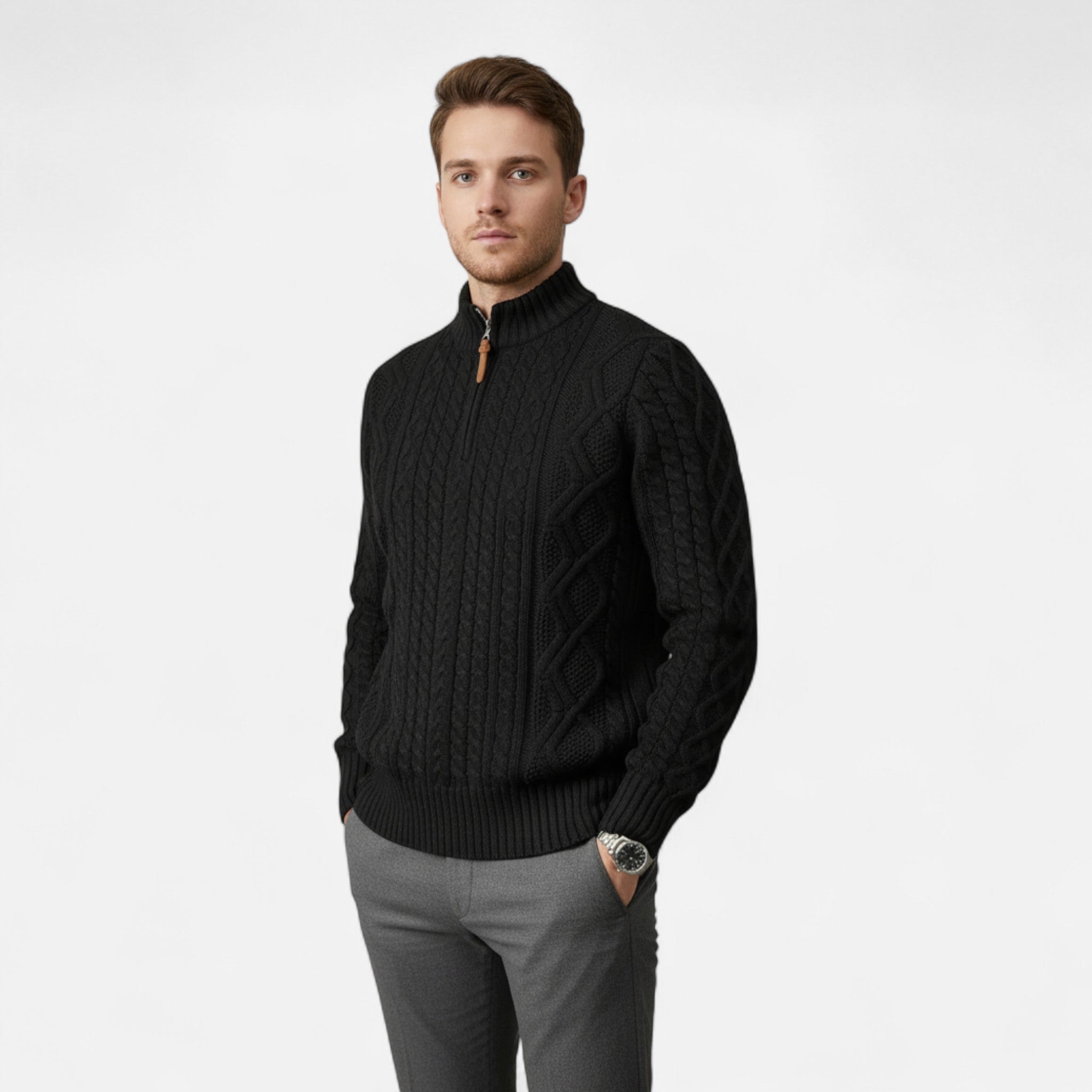 ValantoMode | Men’s Zip-Up Soft-Knit Pullover