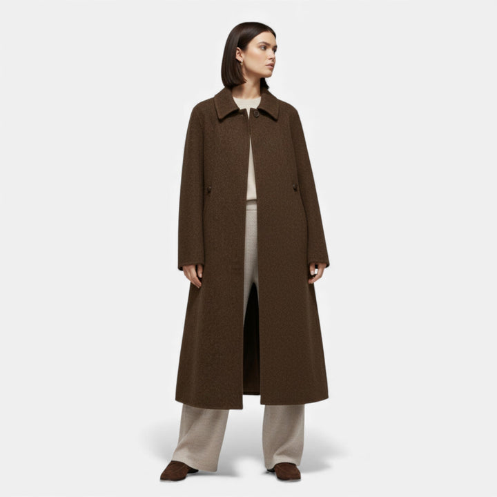 Valantomode | Women’s Structured Long Wool Coat - Elegant Tailored Winter Jacket