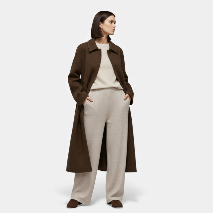 Valantomode | Women’s Structured Long Wool Coat - Elegant Tailored Winter Jacket
