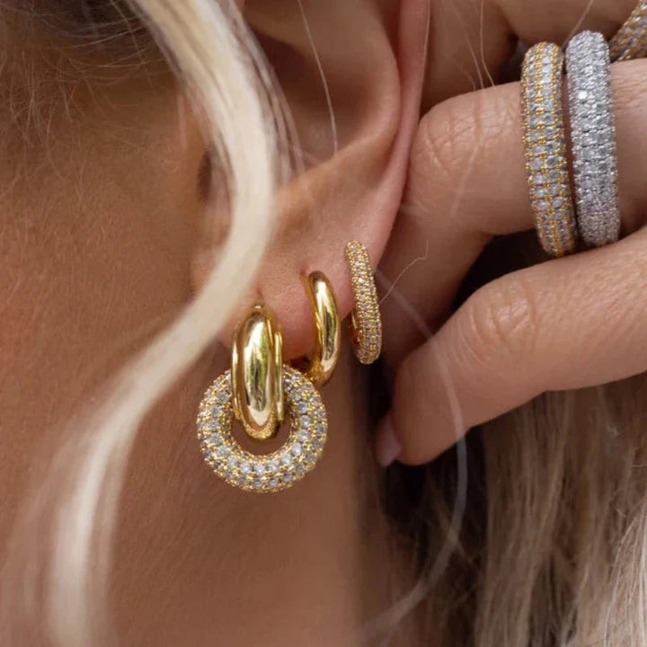 Valantomode | Plated Mia Luxe Interlocking Earrings with High-Refractive Stone Assets