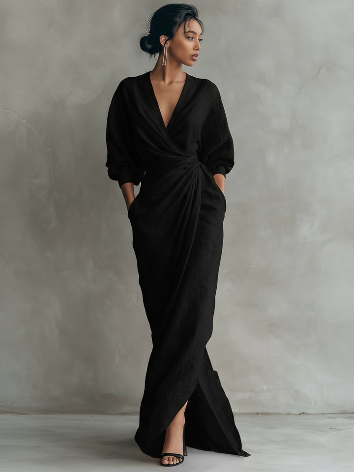 Valantomode | Sophisticated V-Neck Maxi Dress for Any Formal Event