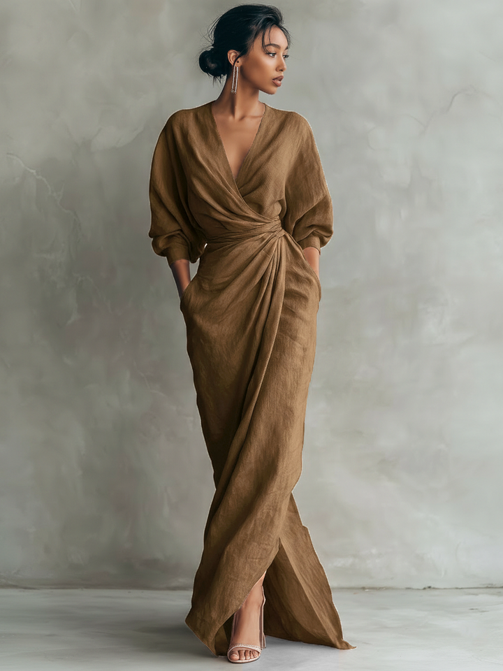 Valantomode | Sophisticated V-Neck Maxi Dress for Any Formal Event