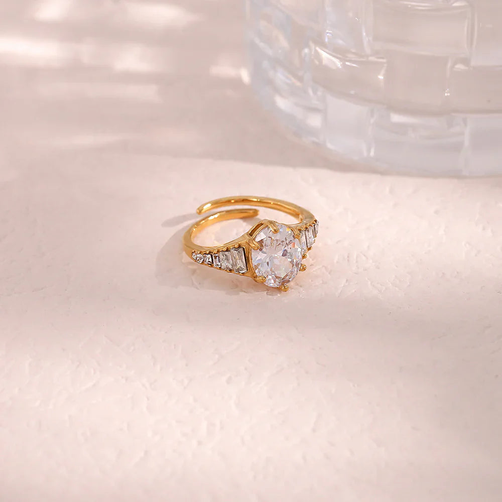 Valantomode | Plated Adjustable Open-Ended Ring with AAAAA Diamond Simulants