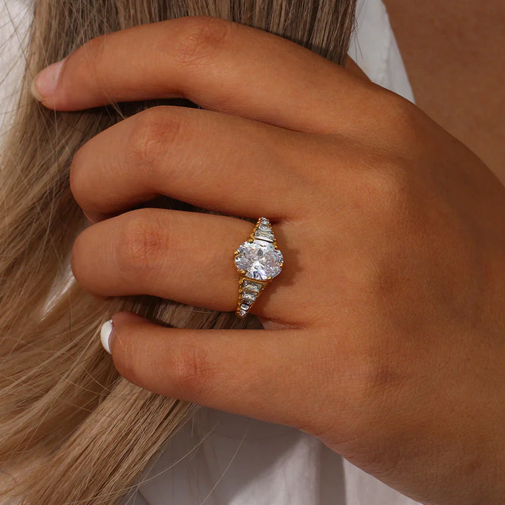 Valantomode | Plated Adjustable Open-Ended Ring with AAAAA Diamond Simulants