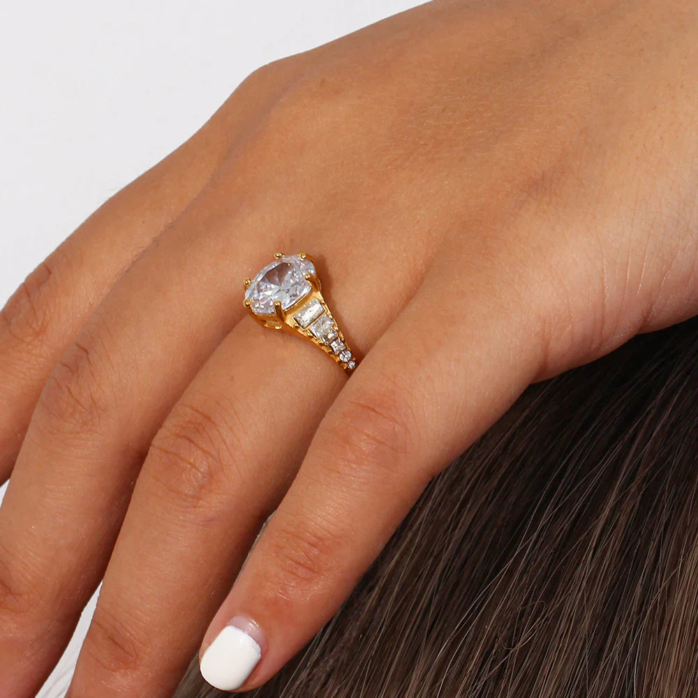 Valantomode | Plated Adjustable Open-Ended Ring with AAAAA Diamond Simulants