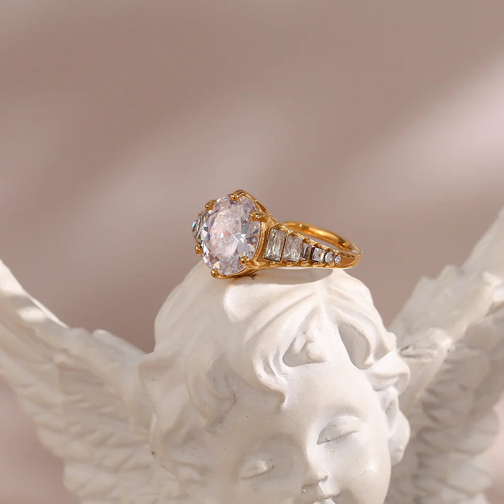 Valantomode | Plated Adjustable Open-Ended Ring with AAAAA Diamond Simulants